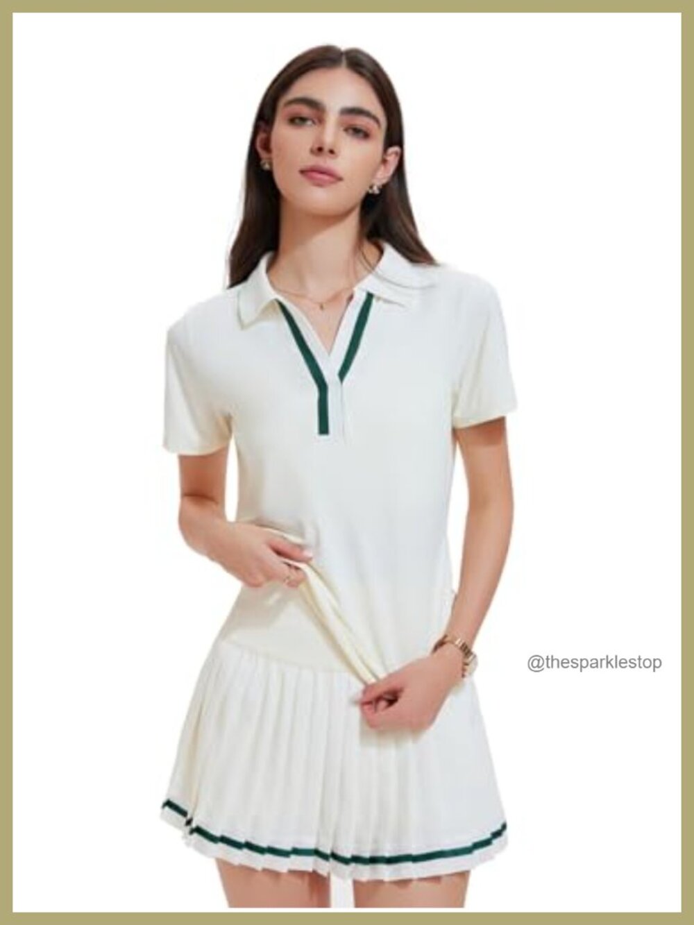 2 Piece Tennis Skirt Set Pleated Polo V-Neck Athletic Golf Outfit with Pockets